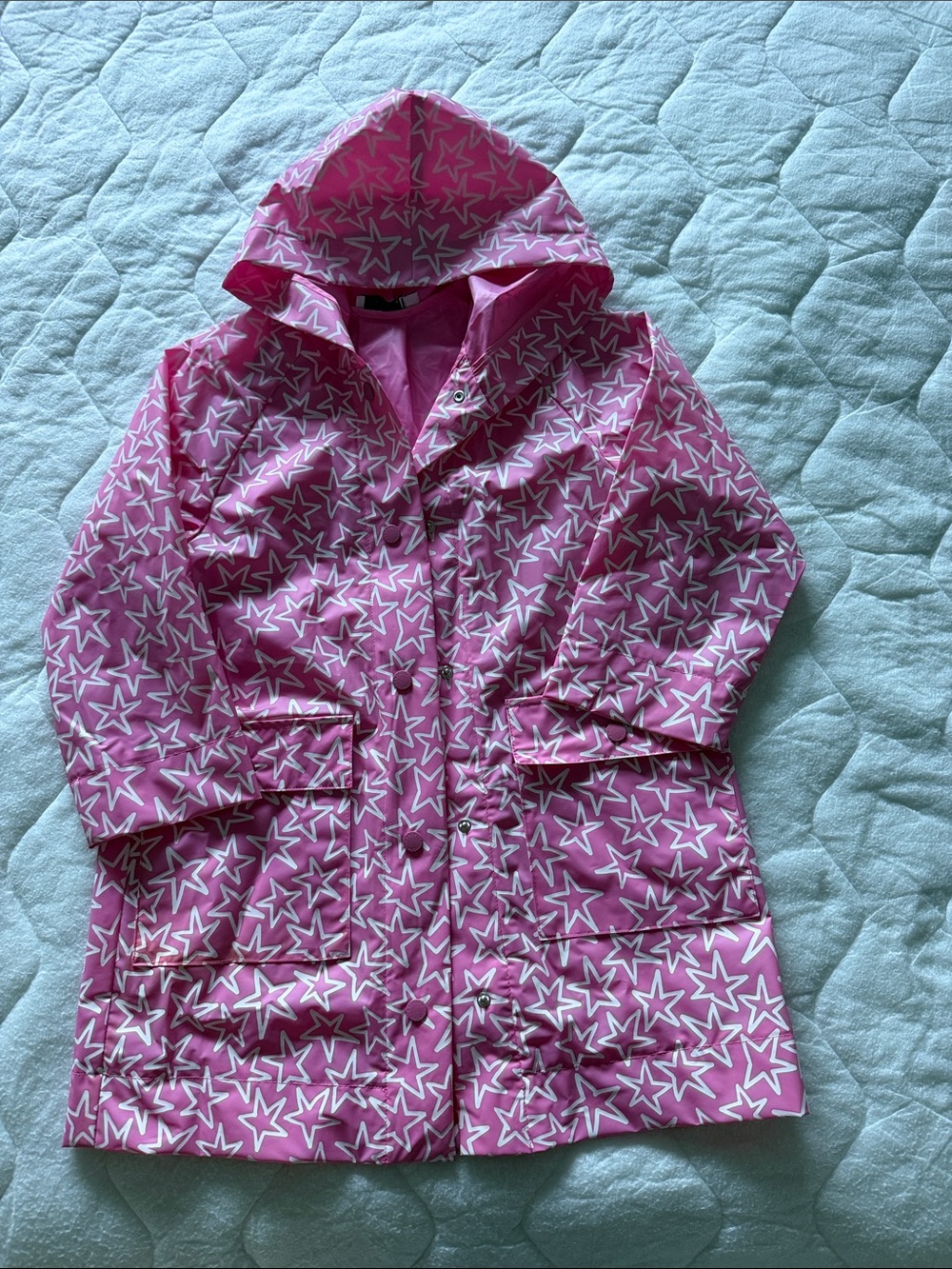 Stella McCartney Kids Pink and White Star Raincoat with Hood